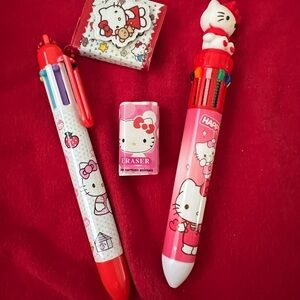 Hello Kitty Pink and Red Multi-Color Retractable Pen Set with Eraser